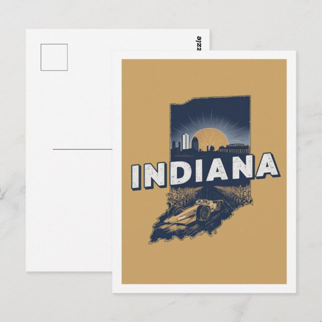 Indiana Retro Travel Design Iconic US States Postcard (Front/Back)