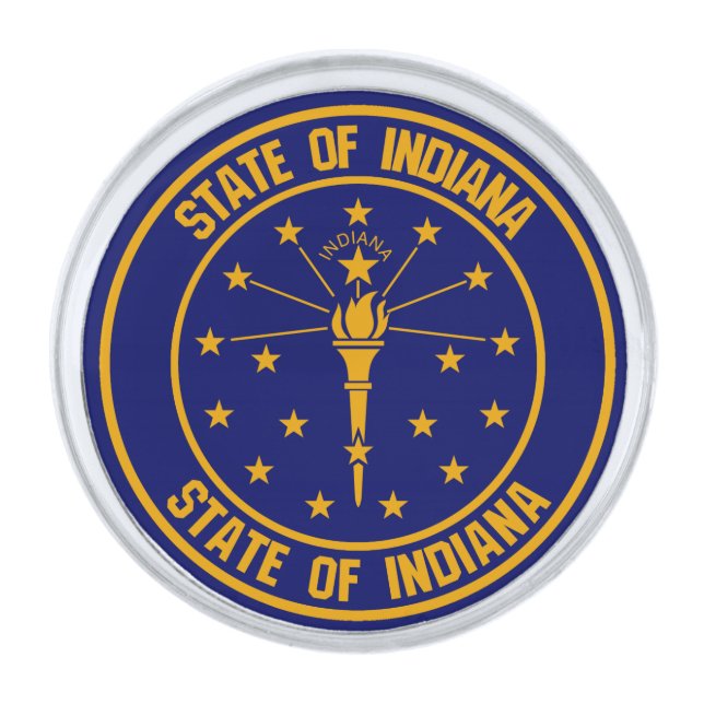 Indiana Round Emblem Silver Finish Lapel Pin (Front)