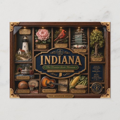 Indiana Shadow Box 3D Figurine State Postcard