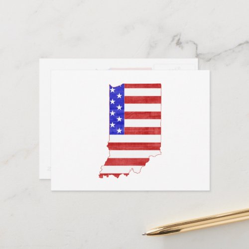Indiana Shaped Patriotic Hoosier American Flag Postcard