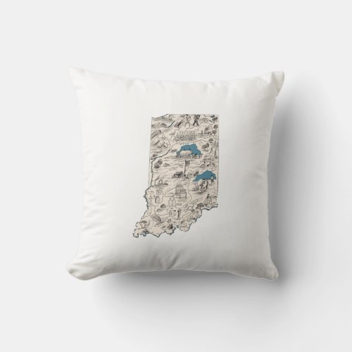 Indiana Shaped Vintage Picture Map Antique Chart Throw Pillow