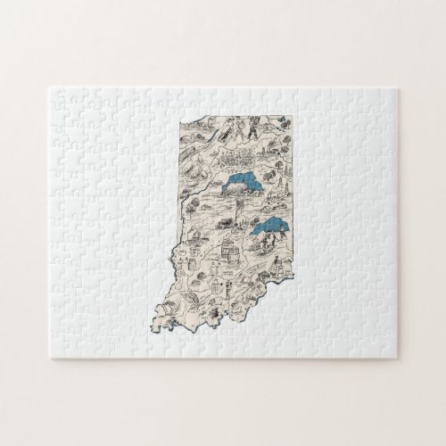 Indiana Shaped Vintage Picture Map Jigsaw Puzzle