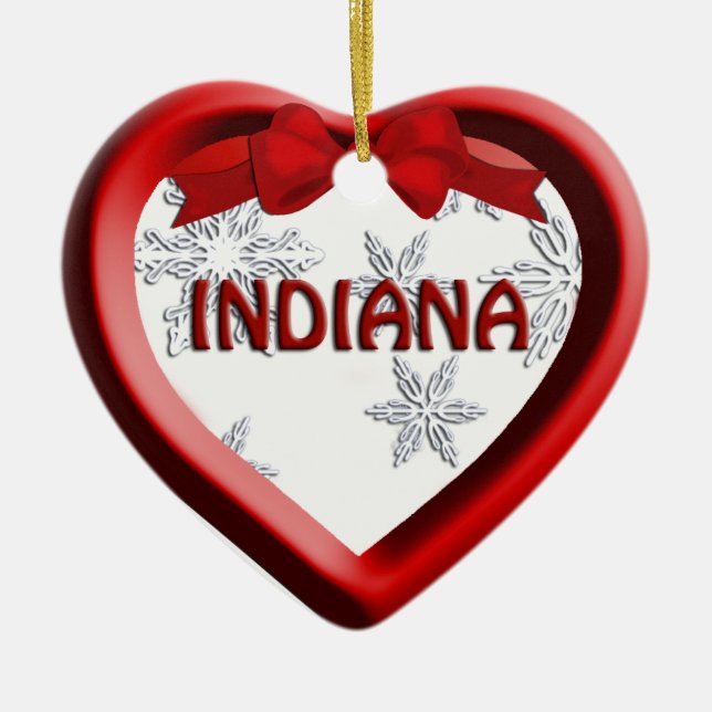 Indiana Snowflake Heart Christmas Ornament (Front)
