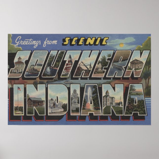 Indiana (Southern) - Large Letter Scenes Poster (Front)