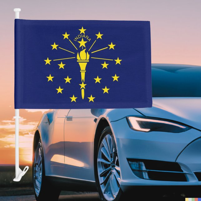 Indiana State Blue & Gold Torch & Stars Car Flag (Indiana State Car Flag)
