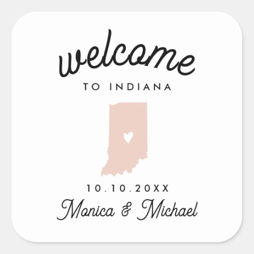 INDIANA State Destination Wedding ANY COLOR   Square Sticker