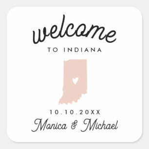 INDIANA State Destination Wedding ANY COLOR Square Sticker