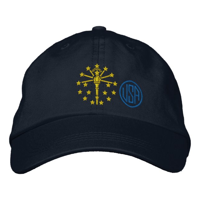 Indiana State Flag Design Embroidered Baseball Hat (Front)