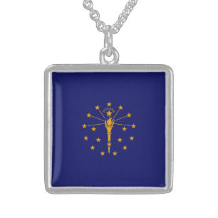 Indiana State Flag Design Sterling Silver Necklace