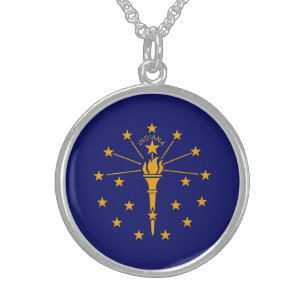 Indiana State Flag Design Sterling Silver Necklace