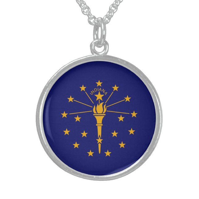 Indiana State Flag Design Sterling Silver Necklace (Front)