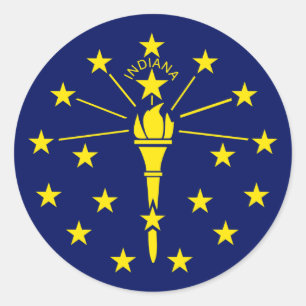Indiana State Flag of Blue & Gold Torch & Stars Classic Round Sticker