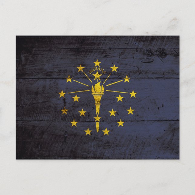 Indiana State Flag on Old Wood Grain Postcard (Front)