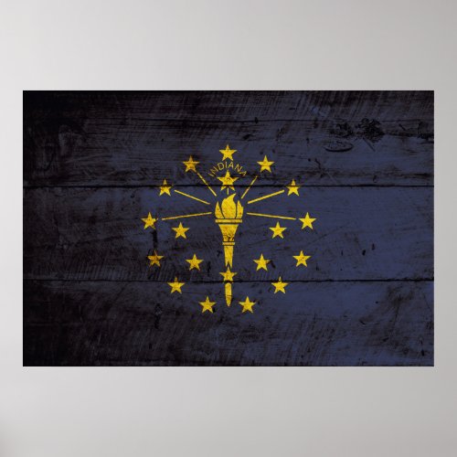 Indiana State Flag on Old Wood Grain Poster