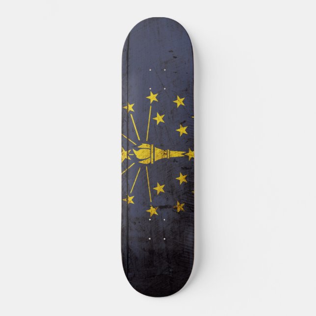 Indiana State Flag on Old Wood Grain Skateboard Deck (Front)