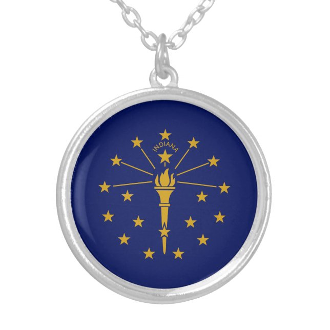 Indiana State Flag Silver Plated Necklace (Front)