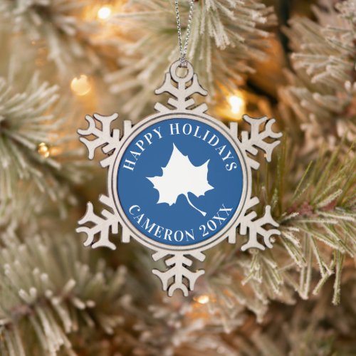 Indiana State Leaf Snowflake Pewter Christmas Ornament