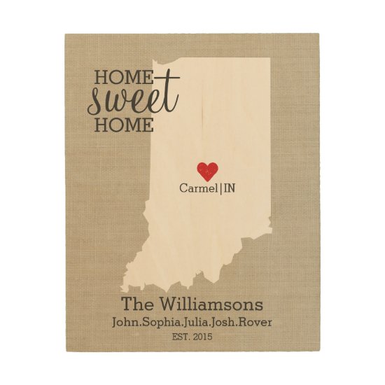 Indiana State Map Custom Family Name Established Wood Wall Art