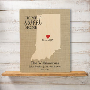 Indiana State Map Custom Family Name Established Wood Wall Art