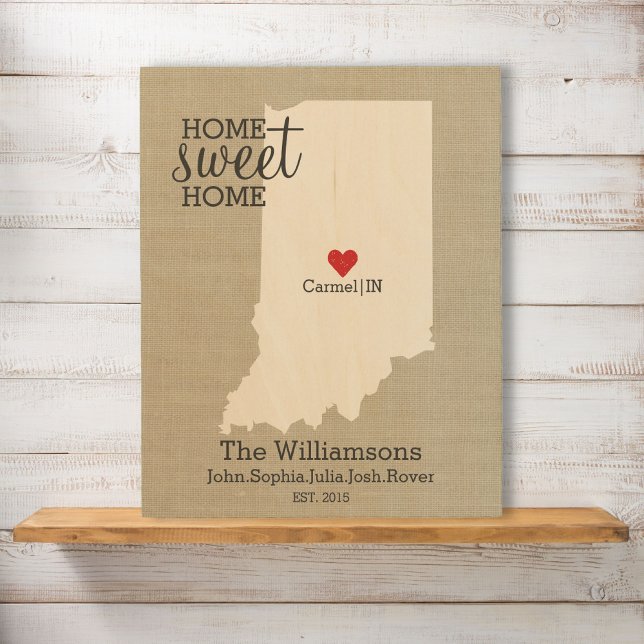 Indiana State Map Custom Family Name Established Wood Wall Art (Creator Uploaded)