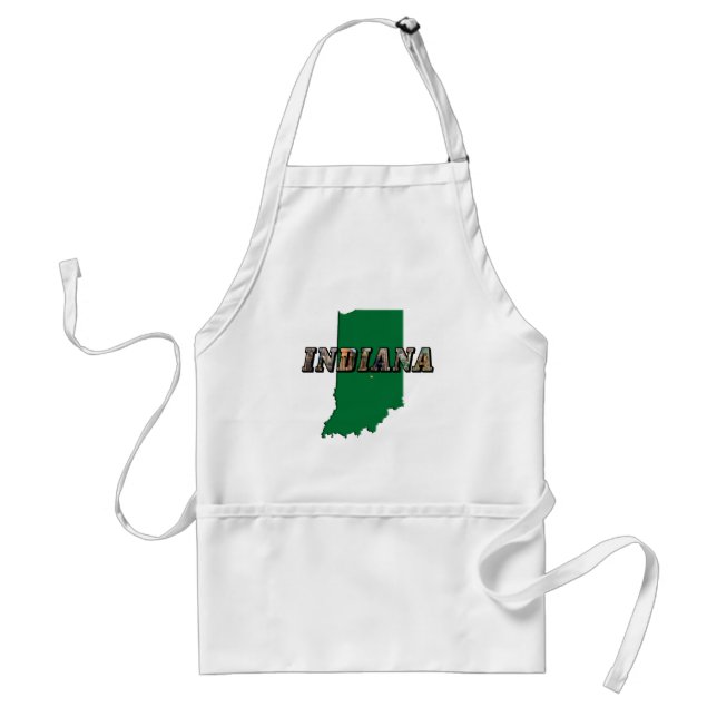 Indiana State Map Green Outline & Photo Text Adult Apron (Front)