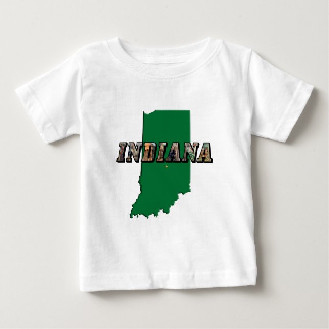 Indiana State Map Green Outline & Photo Text Baby T-Shirt (Front)