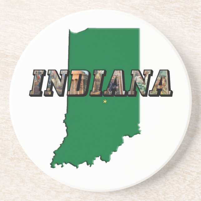 Indiana State Map Green Outline & Photo Text Drink Coaster (Front)