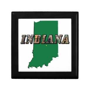 Indiana State Map Green Outline & Photo Text Gift Box