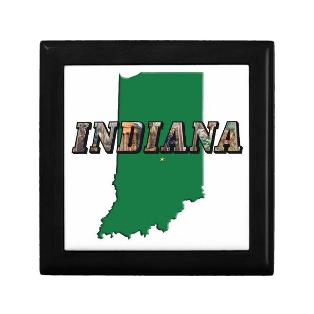 Indiana State Map Green Outline & Photo Text Gift Box (Front)