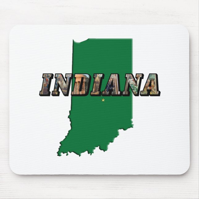 Indiana State Map Green Outline & Photo Text Mouse Pad (Front)