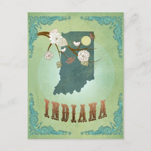Indiana State Map â Green Postcard