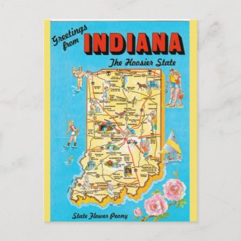 Indiana State  Map Postcard by normagolden at Zazzle