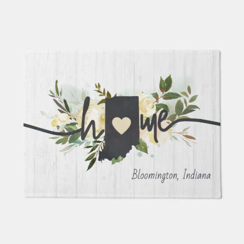 Indiana State Personalized Your Home City Rustic Doormat