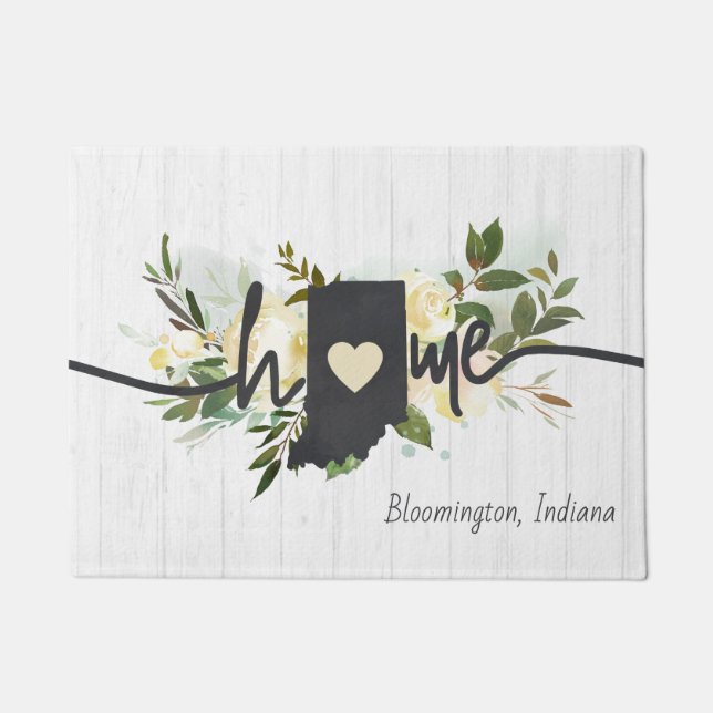 Indiana State Personalized Your Home City Rustic Doormat (Front)
