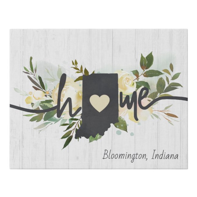 Indiana State Personalized Your Home City Rustic Faux Canvas Print (Front)