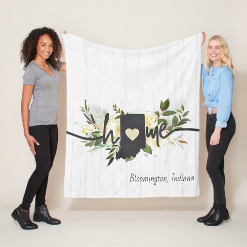 Indiana State Personalized Your Home City Rustic Fleece Blanket
