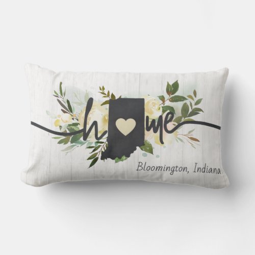 Indiana State Personalized Your Home City Rustic Lumbar Pillow