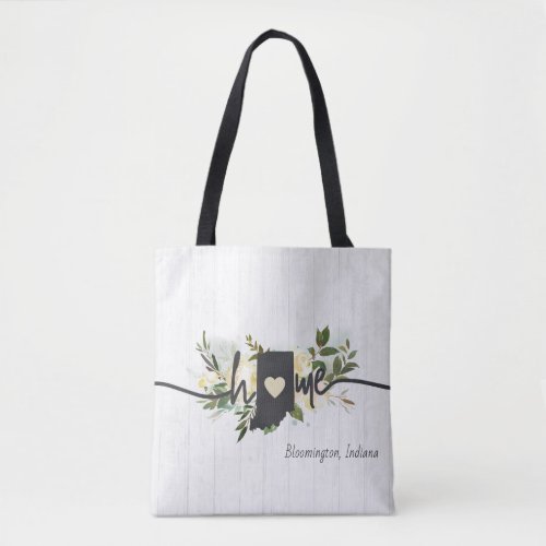 Indiana State Personalized Your Home City Rustic Tote Bag