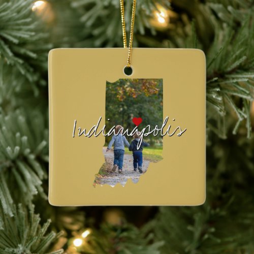 Indiana State Photo insert and town name Ceramic Ornament