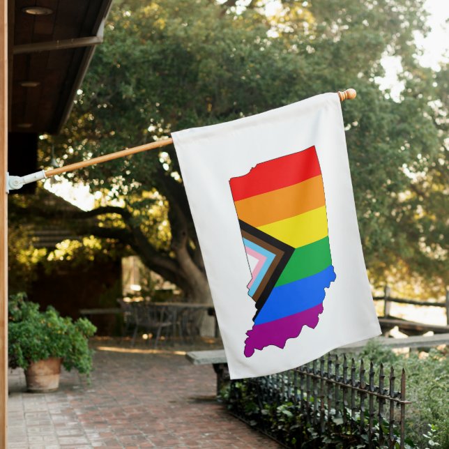 Indiana State Pride LGBTQ Progress Pride House Flag (In SItu)
