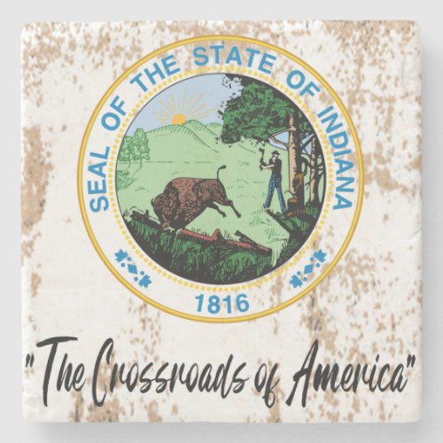 Indiana State Seal and Motto _ Stone Coaster