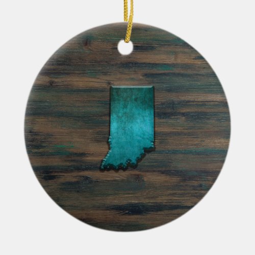 Indiana State Shape Teal Ceramic Ornament