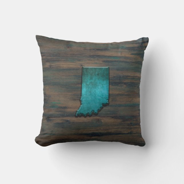 Indiana State Shape Teal Throw Pillow (Front)