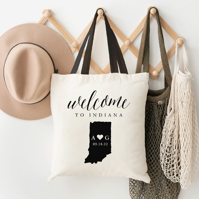 Indiana State Silhouette Wedding Welcome Tote Bag (Creator Uploaded)