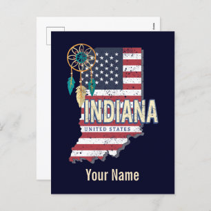 Indiana State United States Retro Map Vintage USA Holiday Postcard