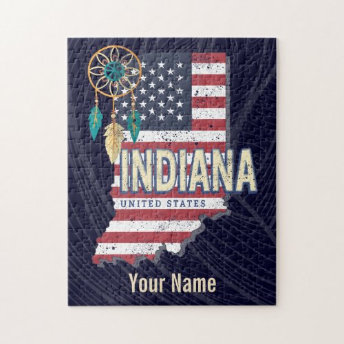 Indiana State United States Retro Map Vintage USA Jigsaw Puzzle