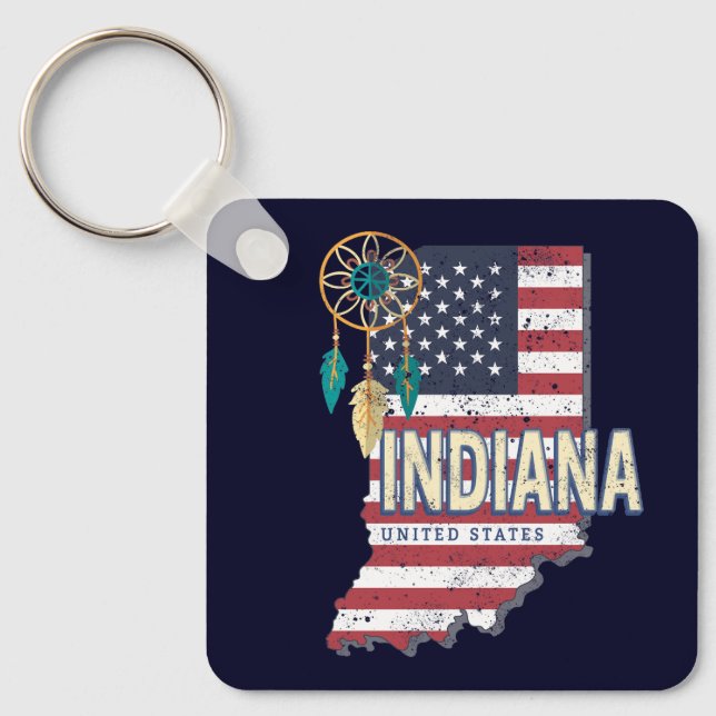Indiana State United States Retro Map Vintage USA Keychain (Front)