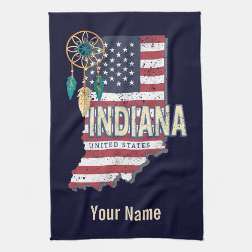 Indiana State United States Retro Map Vintage USA Kitchen Towel