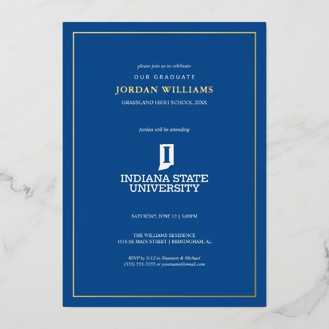 Indiana State University Graduation Foil Invitation (Front)