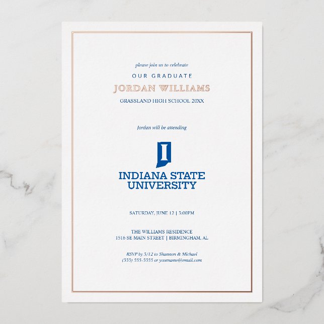 Indiana State University Graduation Foil Invitation (Front)